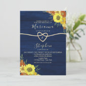Sunflower Rustic Navy Blue Wedding Kaart (Staand voorkant)
