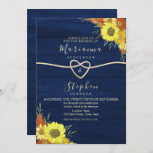 Sunflower Rustic Navy Blue Wedding Kaart (Voorkant / Achterkant)