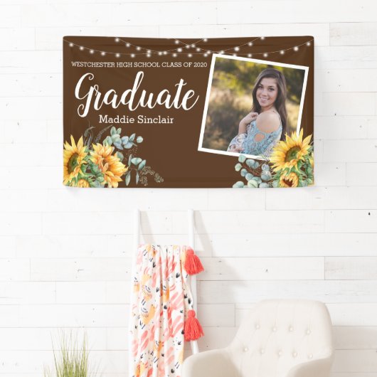 Sunflower Rustic Photo String Lights Afstuderen Spandoek (Insitu)