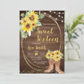 Sunflower Rustic String Light Birthday Party Kaart (Staand voorkant)