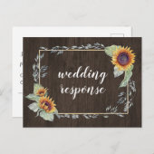Sunflower Rustic Watercolor Wedding Cartes postale (Devant / Derrière)