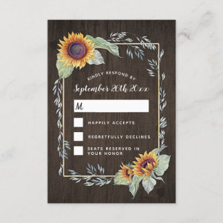 Sunflower Rustic Watercolor Wedding Cartes RSVP