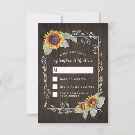 Sunflower Rustic Watercolor Wedding Cartes RSVP (Devant)