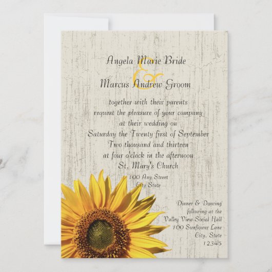 Sunflower Rustic Wedding Kaart (Voorkant)
