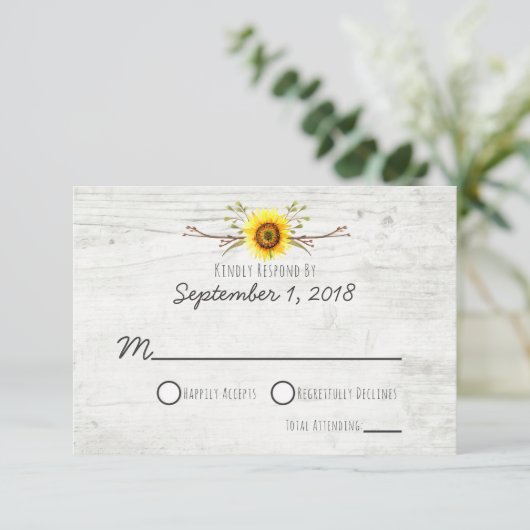 Sunflower Rustic Wood Farm Faire-part de mariage R (Debout devant)