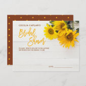 Sunflower Rustic Wood Fête des mariées Carte conse (Devant / Derrière)