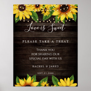 Sunflower Rustic Wood String Lights Wedding Favors Poster