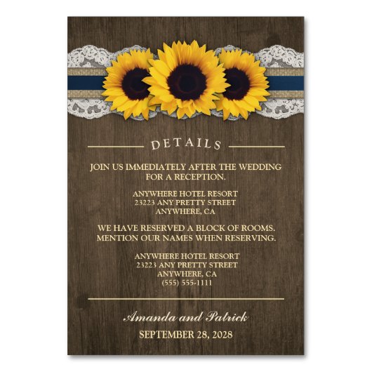 Sunflower Rustique Bleu Réception + Cartes d'hôtel (Par défaut)