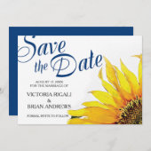 Sunflower Save the Date ~ Navy Blue Yellow (Voorkant / Achterkant)