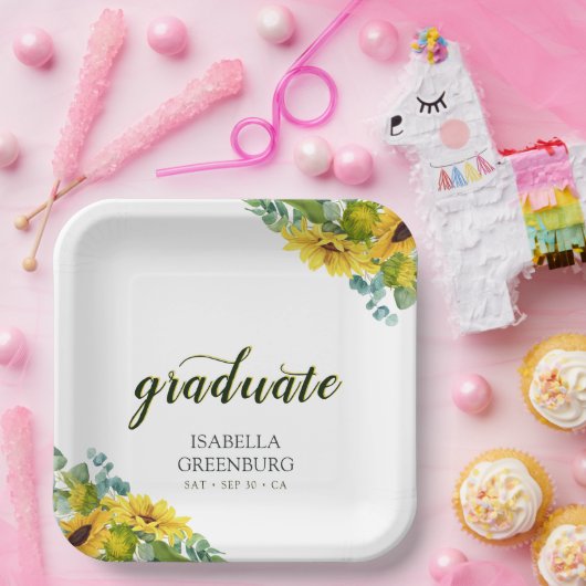Sunflower Script Graduation Party Papieren Bordje (Feest)