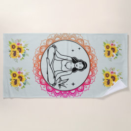 Sunflower Serenity: Meditation Mandala Beach Towel Strandlaken
