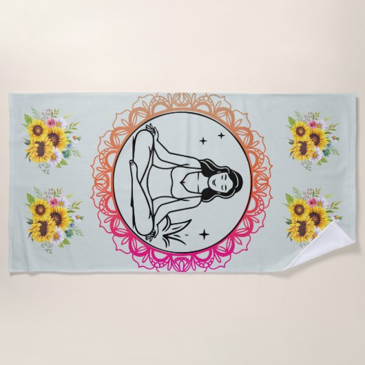 Sunflower Serenity: Meditation Mandala Beach Towel Strandlaken (Voorkant)