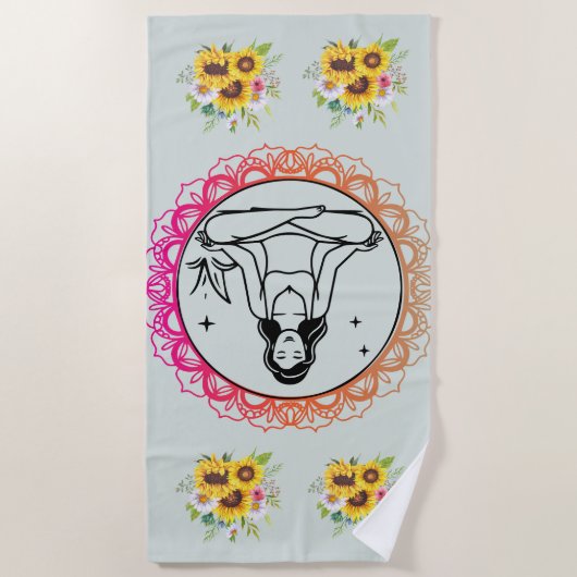Sunflower Serenity: Meditation Mandala Beach Towel Strandlaken (Voorkant)