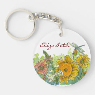 Sunflower Snapdragon Dragonfly Eigen naam Sleutelhanger