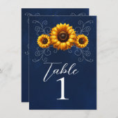 Sunflower Sparkle Blue Rustic Glam Numéro de table (Devant / Derrière)