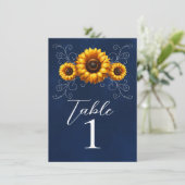 Sunflower Sparkle Blue Rustic Glam Numéro de table (Debout devant)