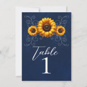 Sunflower Sparkle Blue Rustic Glam Numéro de table (Dos)