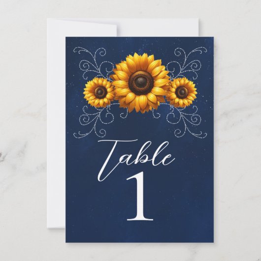 Sunflower Sparkle Blue Rustic Glam Numéro de table (Dos)
