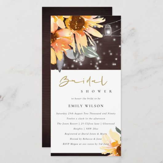 SUNFLOWER STARRY MASON JAR INVITATION FÊTE DES MAR (Devant / Derrière)