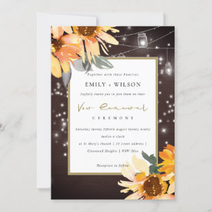 SUNFLOWER STARRY MASON JAR WOOD VOW RENEWAL INVITE BEDANKKAART