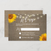Sunflower & String Lights Burlap Wedding RSVP (Devant / Derrière)