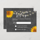 Sunflower & String Lights Chalkboard Wedding RSVP (Devant / Derrière)