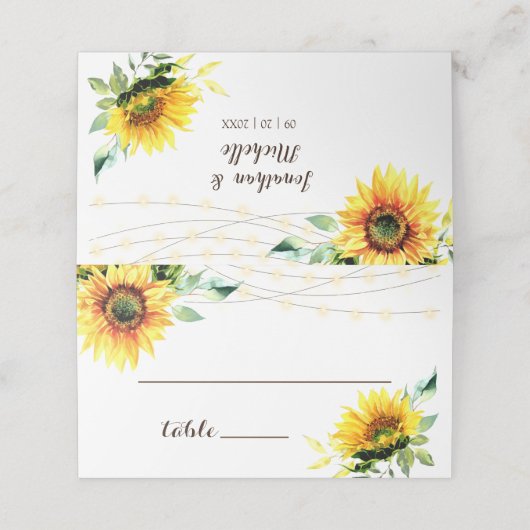 Sunflower String Lights Rustic Wood Wedding (Buitenkant ongevouwen)