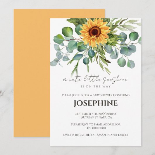 Sunflower Sunshine Baby shower automne Invitation (Devant / Derrière)
