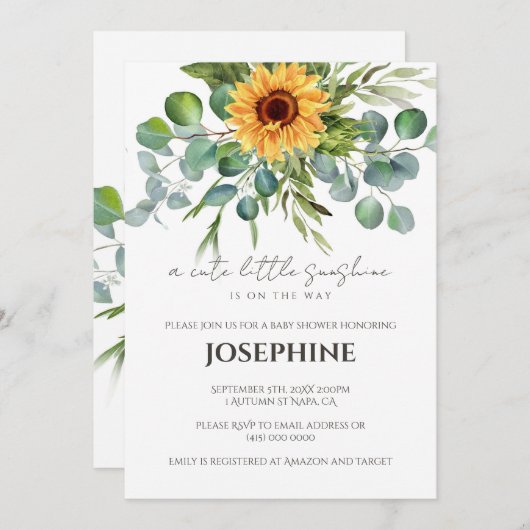 Sunflower Sunshine Herfst Baby shower Uitnodiging (Voorkant / Achterkant)