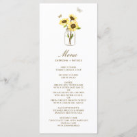 Sunflower sur Mason Jar Floral Mariage Carte menu