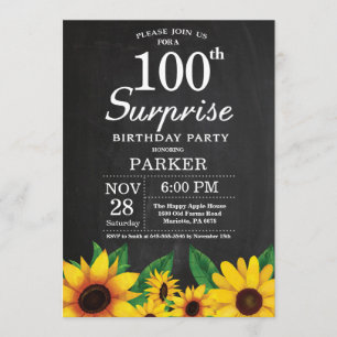 Sunflower Surprise 100ste verjaardag Uitnodiging