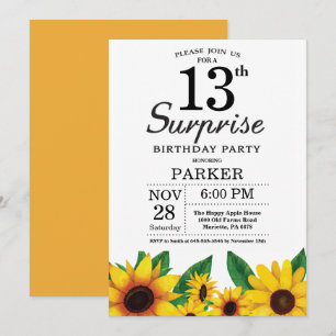 Sunflower Surprise 13e anniversaire Invitation