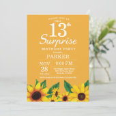 Sunflower Surprise 13e anniversaire Invitation (Debout devant)