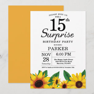 Sunflower Surprise 15e anniversaire Invitation