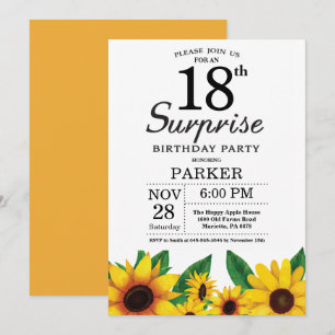 Sunflower Surprise 18th Birthday Invitation Kaart