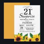 Sunflower Surprise 21e anniversaire Invitation<br><div class="desc">Sunflower Surprise Invitation 21e anniversaire. Fleurs florales et Arrière - plan blanc. Country Vintage Retro. Femmes Anniversaire. 12ème 13ème 15ème 16ème 18ème 20ème 21ème 30ème 40ème 50ème 60ème 70ème 80ème 90ème 100ème, tout âge. Numérique imprimable. Pour plus de personnalisation, cliquez sur le bouton "Customiser" et utilisez notre outil de conception...</div>
