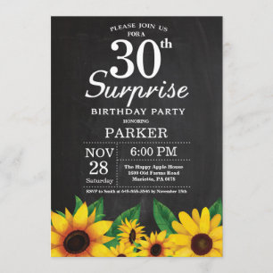 Sunflower Surprise 30th Birthday Invitation Kaart