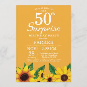Sunflower Surprise 50th Birthday Invitation Kaart