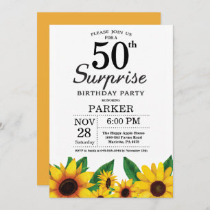 Sunflower Surprise 50th Birthday Invitation Kaart
