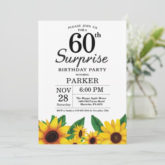 Sunflower Surprise 60e anniversaire Invitation (Debout devant)