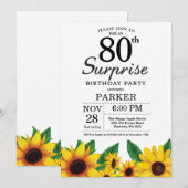 Sunflower Surprise 80th Birthday Invitation Kaart (Voorkant / Achterkant)