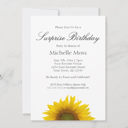 Sunflower Surprise Invitation de fête d'anniversai (Devant)