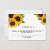 Sunflower Sympathy Funeral Merci Note (Devant)