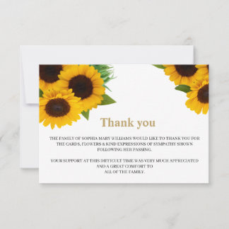 Sunflower Sympathy Funeral Merci Note