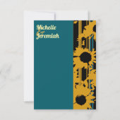 Sunflower Teal Blue Gold Modern QR Code Wedding  RSVP Kaartje (Achterkant)