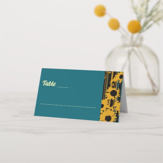 Sunflower Teal Blue Gold Modern Wedding (Voorkant)