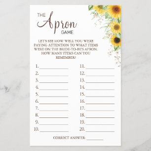 Sunflower The Apron Bridal shower game card Flyer