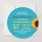 Sunflower Turquoise Round Quinceañera Invitation (Devant)