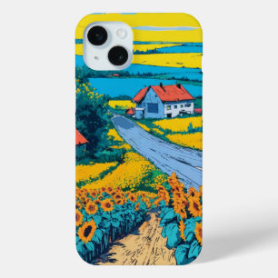 Sunflower Village Serenity Art iPhone 15 Mini Hoesje