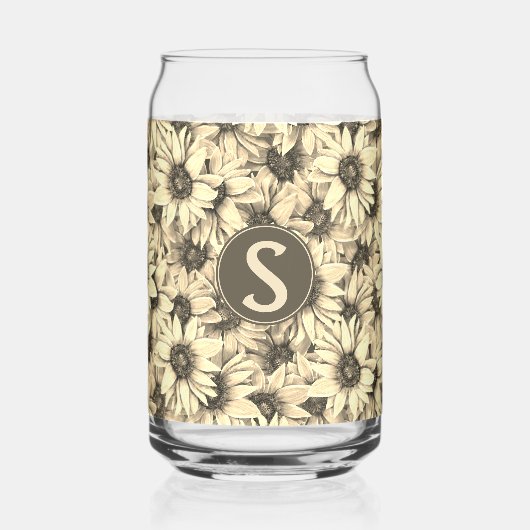 Sunflower Vintage Charm Sepia Tone Drinking Glass (Gauche)